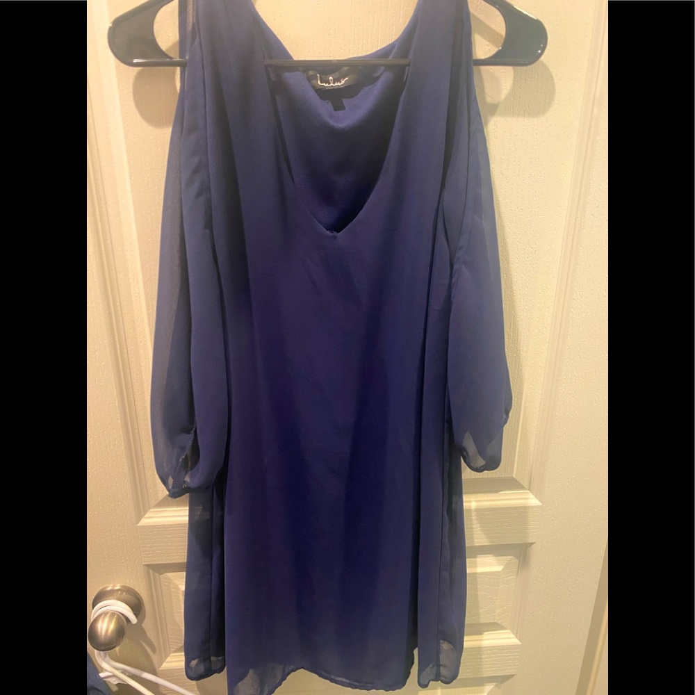 Lulus navy dress with semi sheer cut out sleeves M